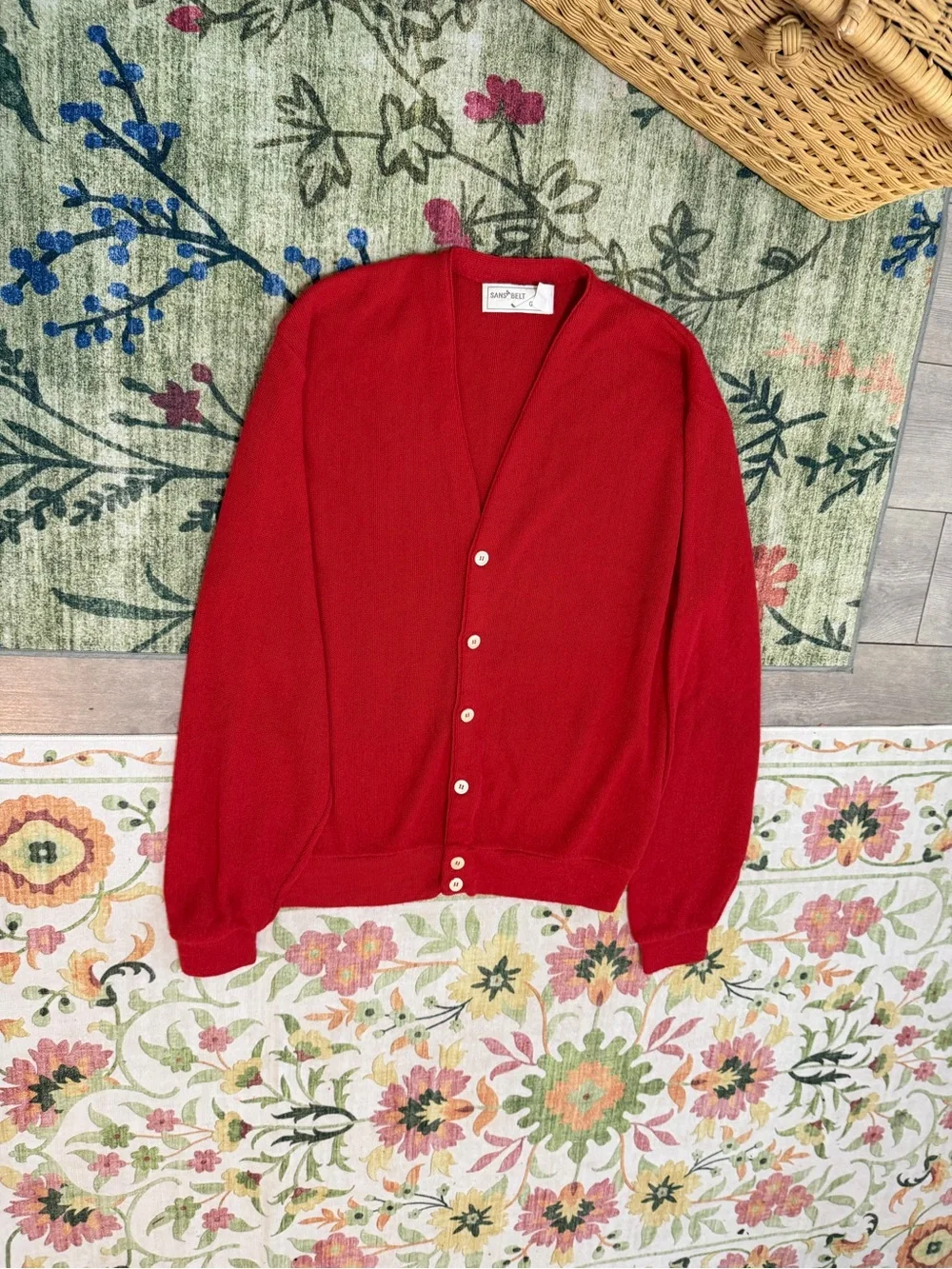 Vintage 90s Sansabelt Golf Red Button Cardigan Sweater Sz XL Tall Classic Preppy